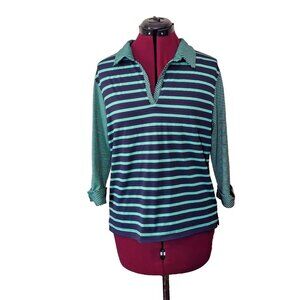 Bette & Court Women’s Golf Top Size Large Collared 3/4 Sleeve Striped Athletic